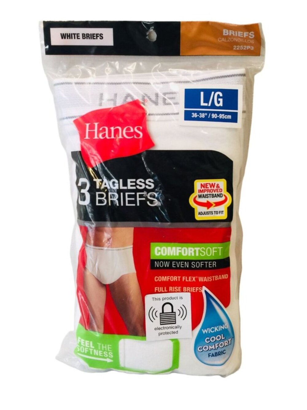 Hanes Men's Large Tagless Briefs 3 Pairs White 100% Cotton